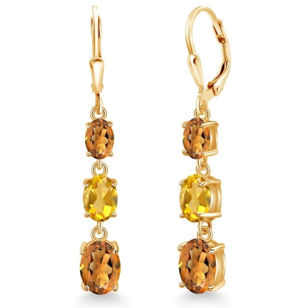 18K Yellow Gold with 4.50 Cttw 3 Stone Madeira and Yellow Citrine Drop Earrings